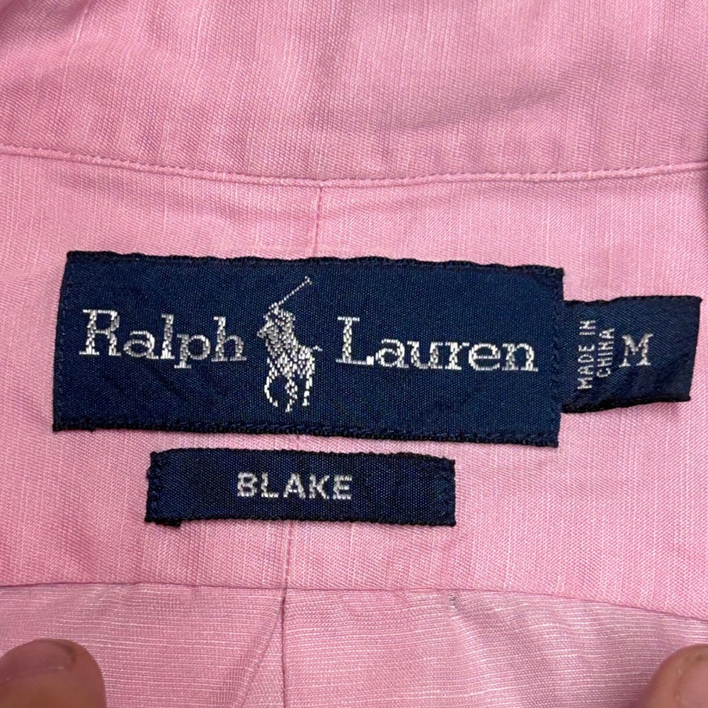 Ralph Lauren Blake Shirt Pink Mens Medium Silk Linen Blend Button Down Pony Logo - Picture 3 of 9